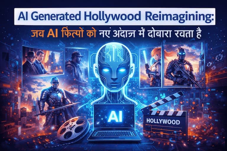 AI generated hollywood reimagining showing futuristic technology transforming films with artificial intelligence