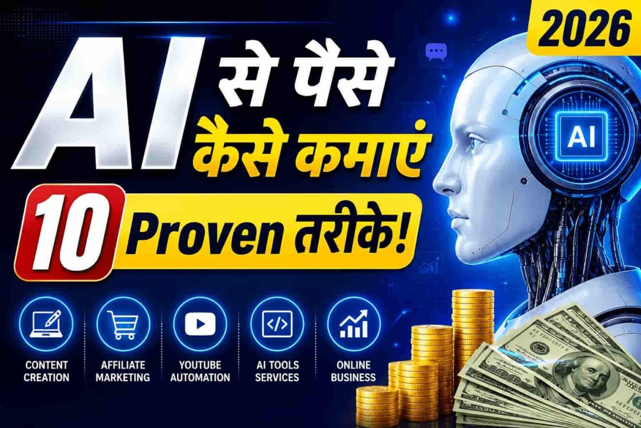 AI se paise kamane ke 10 proven tarike 2026, AI tools, content creation, affiliate marketing, YouTube automation और online business ideas